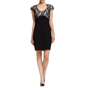 TED BAKER Briony Lace Overlay Dress Black Over Nude Structured Shoulders Size 6